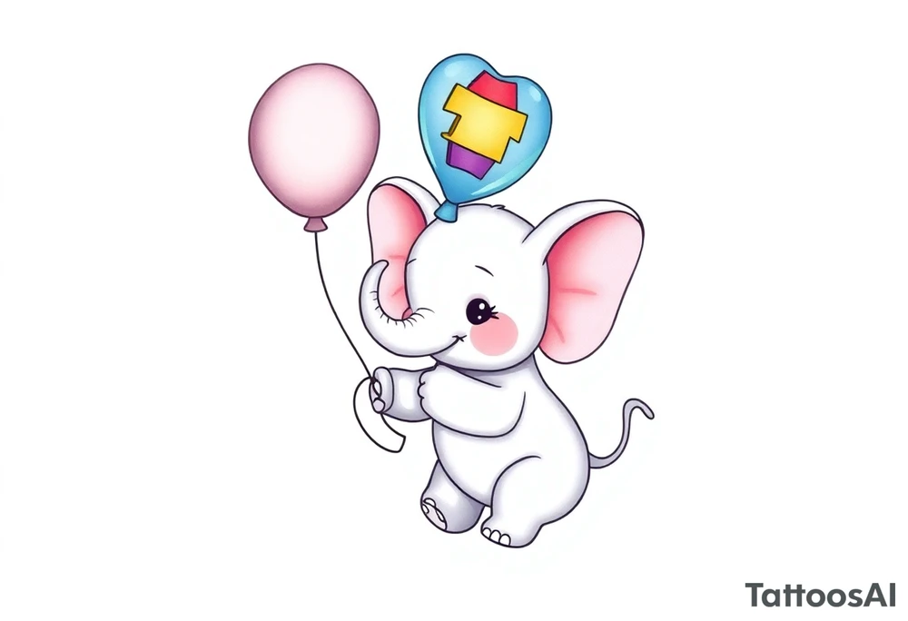 Baby elephant holding autism balloon tattoo idea