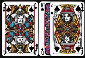 King, queen of spades cards with swords. Both cards together as a pair tattoo idea
