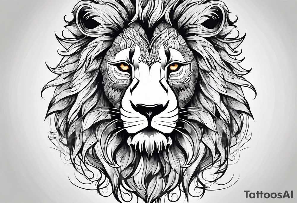 powerful lion with fire tattoo idea