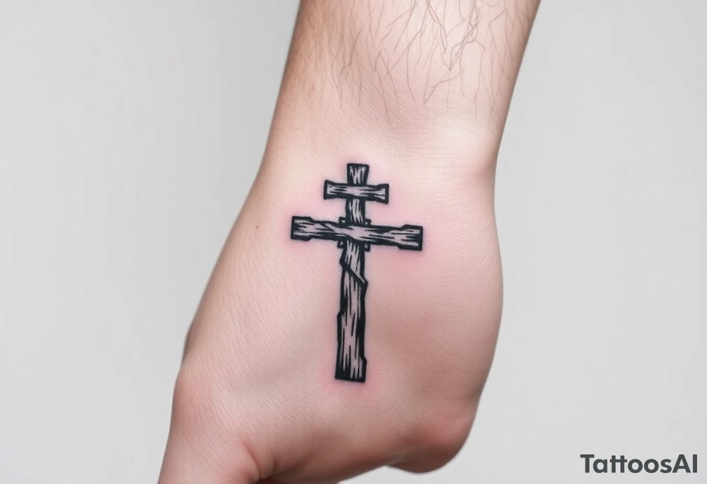a wooden 12kv pole. Make the pole a cross that has a hidden resemblance to god. tattoo idea