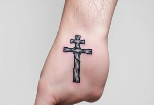 a wooden 12kv pole. Make the pole a cross that has a hidden resemblance to god. tattoo idea
