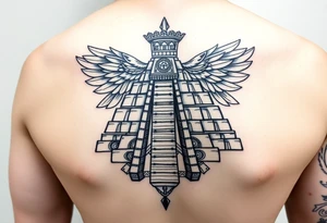 Quetzalcoatl Aztec pyramid gold treasure tattoo black and white simple tattoo idea