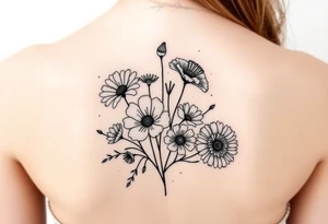 Small flower bouquet with order of flowers, daisy, cosmo, poppy, chrysanthemum, cosmo tattoo idea
