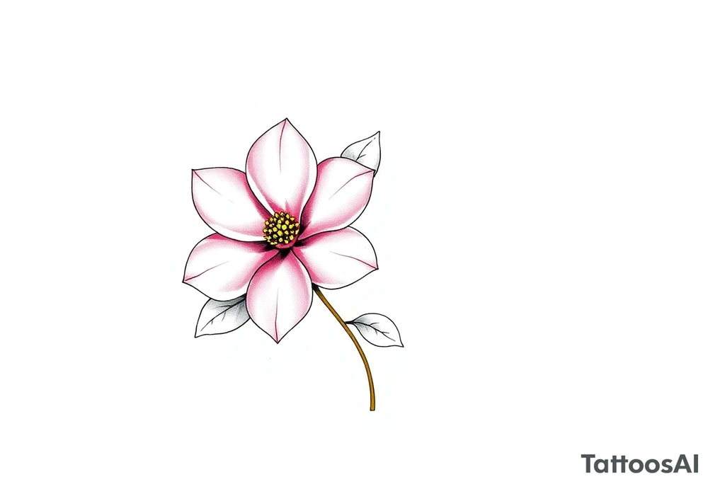 pink camelia flower with leaves and stem tattoo idea