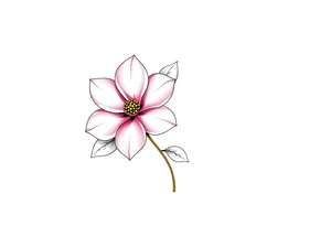 pink camelia flower with leaves and stem tattoo idea