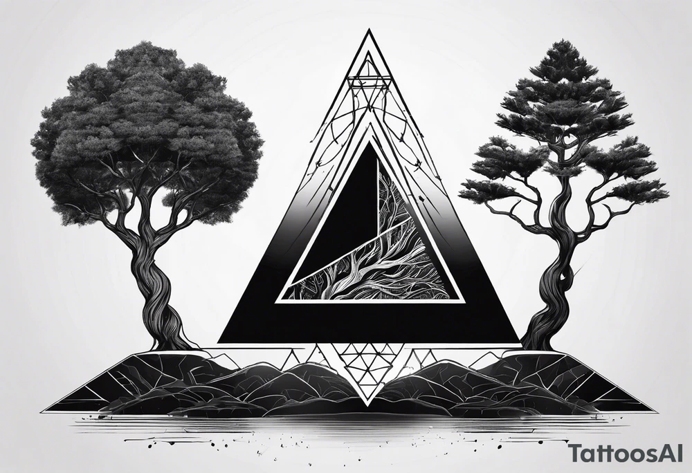 minimalistic Yggdrasil tree with 3 triangles set behind it tattoo idea minimalistic Yggdrasil tree with 3 triangles set behind it tattoo idea