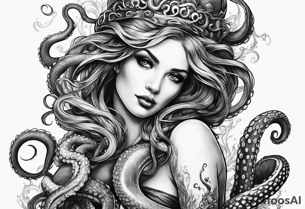 octopus holding mermaid up tattoo idea