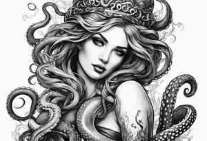 octopus holding mermaid up tattoo idea