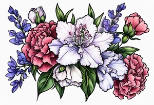 Larkspur flowers and carnation flowers tattoo idea