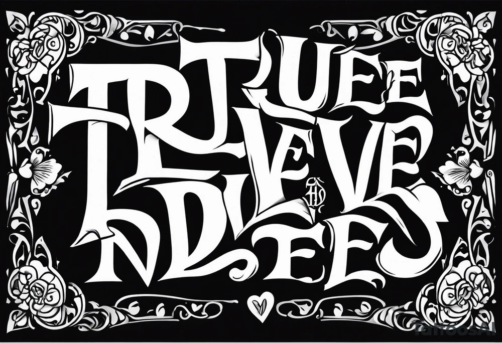 Old English font graffitti true love never dies tattoo idea