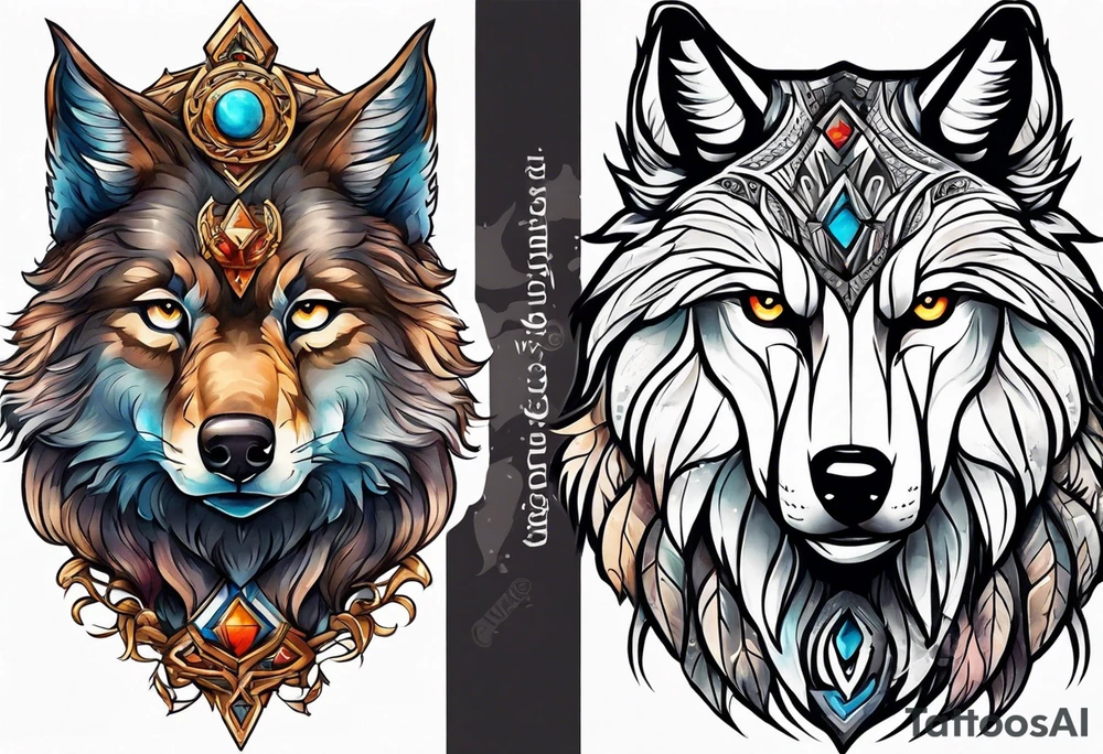 A Wolf as a father, an owl as the son and a lioness as the daughter. tattoo idea