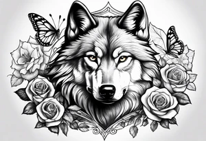 Wolf and rose and butterfly tattoo idea