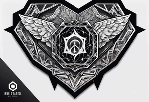 black hexagon heart with black background and god symbol tattoo idea