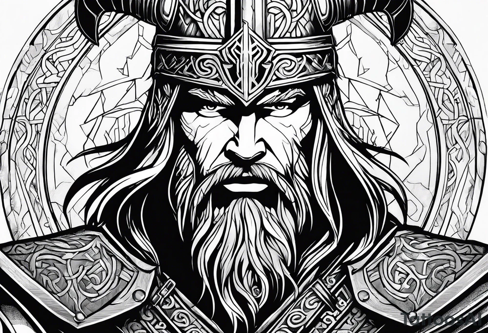 thor norse god of thunder with norse letter tattoo idea