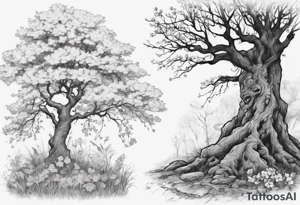 Spring beside an oka tree with Baird on the oka tree tattoo idea