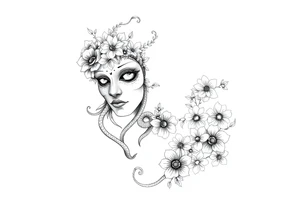 I want a two face masked tattoo with flowers, snakes , vines, jungle like all around On the forearm going down to my hand with cute flowers on it tattoo idea