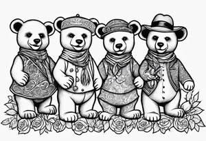 the Grateful Dead dancing bears, outline, no shading, in straight line tattoo idea