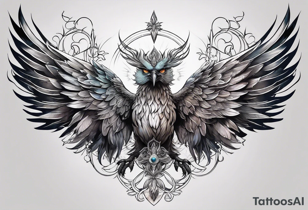 Seraphim with many wings and different eyes tattoo idea