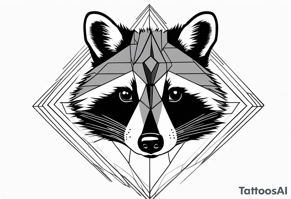 Vertical portrait of raccoon with trees in background shaped like a diamond tattoo idea