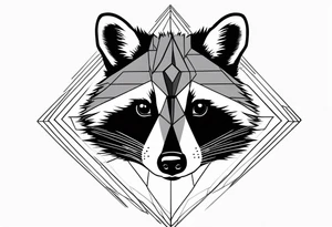 Vertical portrait of raccoon with trees in background shaped like a diamond tattoo idea