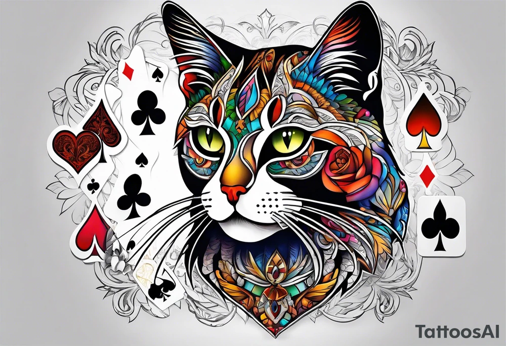 Cat made out of playing cards tattoo idea