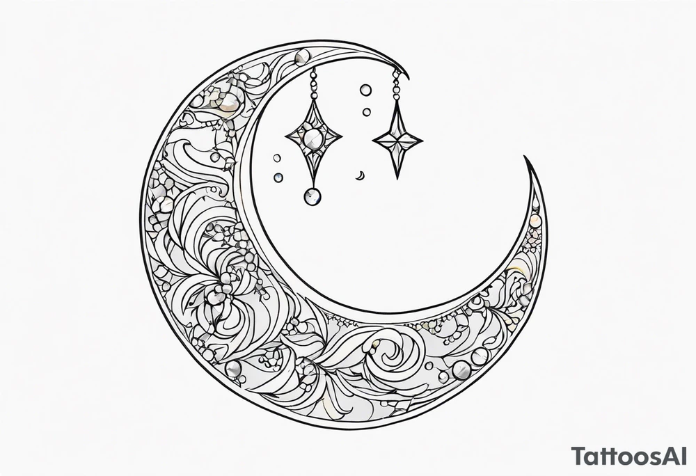 Crescent moon with crystals tattoo idea