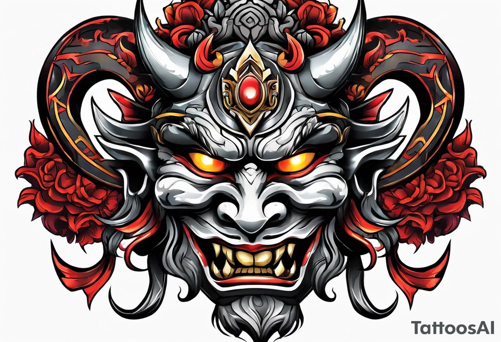 A Oni mask for protection against Evil tattoo idea