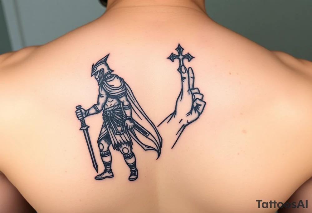 Warrior and Peace standing back to back tattoo idea