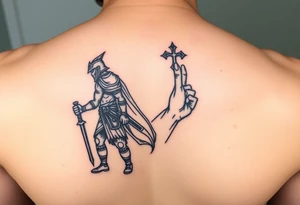 Warrior and Peace standing back to back tattoo idea