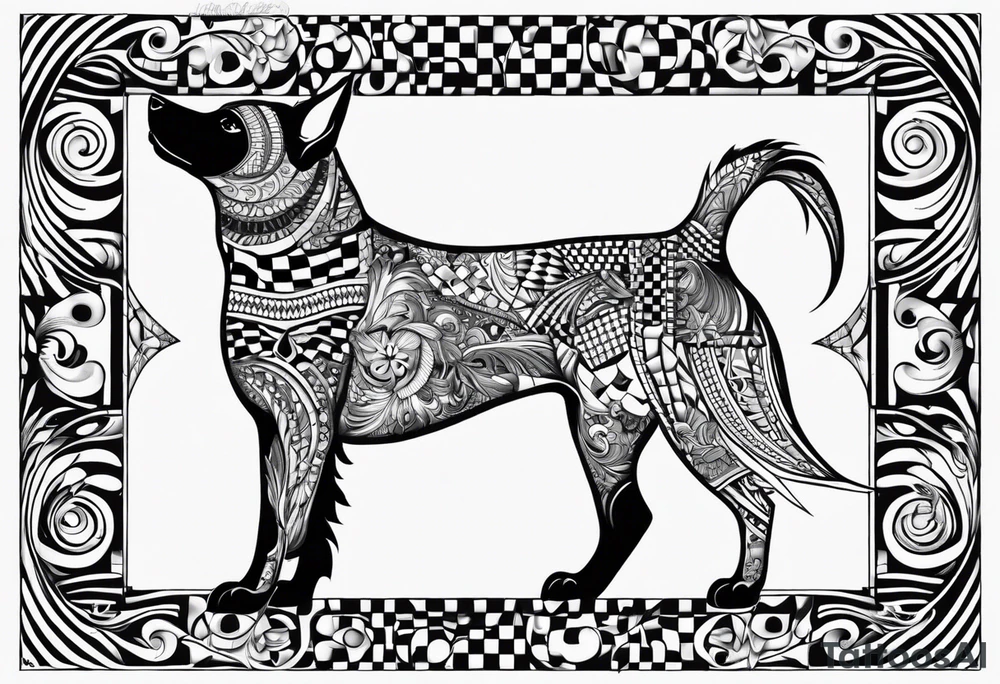 Koolie cross kelpie checker board tattoo idea