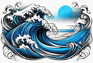 Full sleeve waves black with blue accents tattoo idea