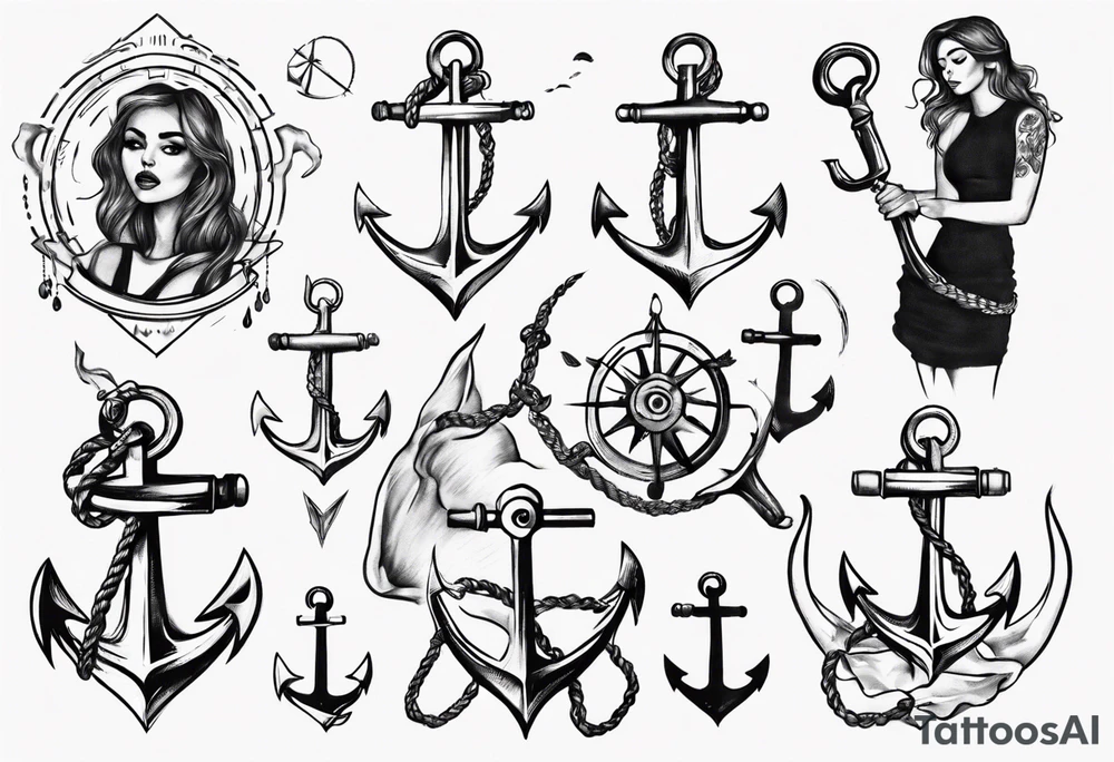 Woman holding onto an anchor tattoo idea