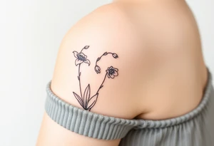 wrist tattoo with marigold, lily of the valley, and chrysanthemum tattoo idea