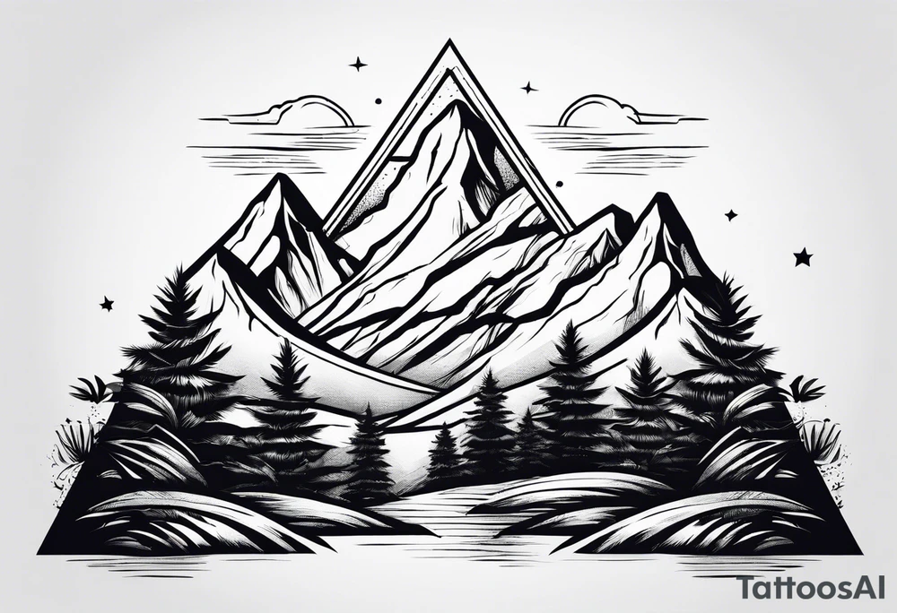 Mountains in a triangle with palm trees tattoo idea