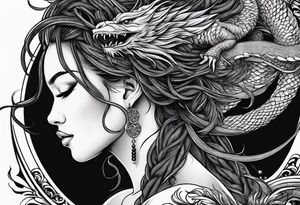 Woman with locs and red dragon in background tattoo idea