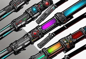 3 starwars lightsabers with each one being the birth month color for May, July, January tattoo idea