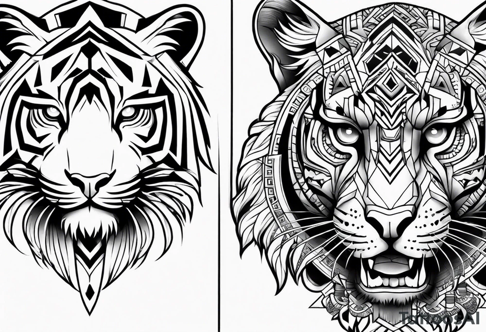 Tiger and Aztec skull tattoo tattoo idea