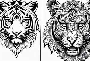 Tiger and Aztec skull tattoo tattoo idea