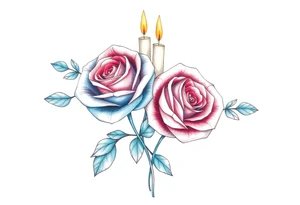 Passed love one, two roses, two candles, blue, hearts tattoo idea