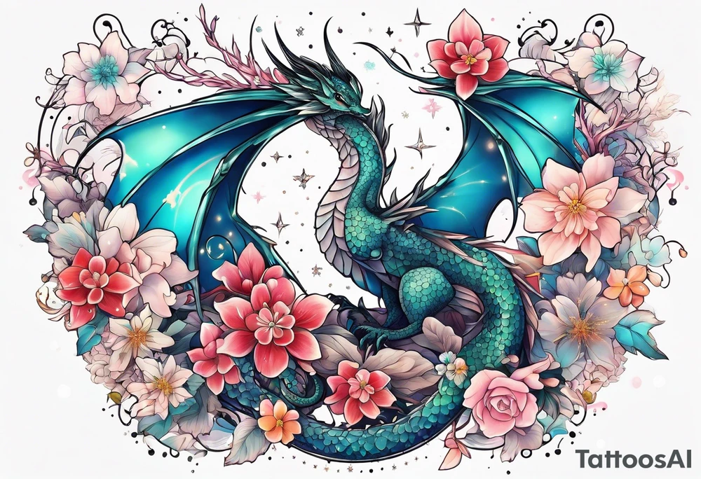 Constellation, wing , snow , cross , dragon female japan kawaii , flower tattoo idea