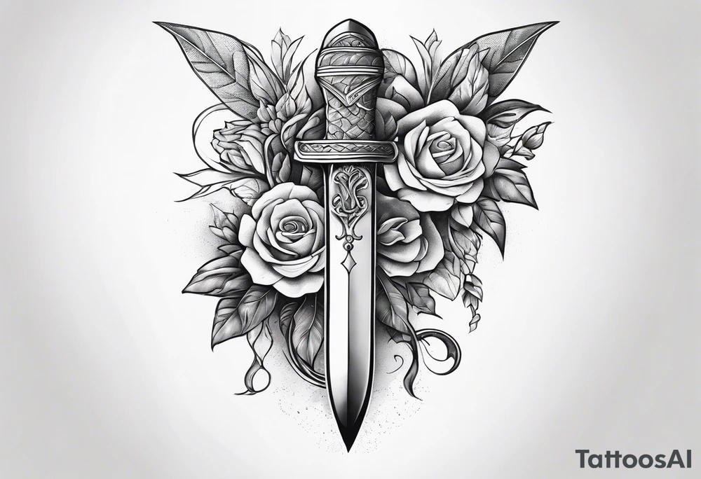 Simple 
Dagger with snake and floral wrapped around tattoo idea