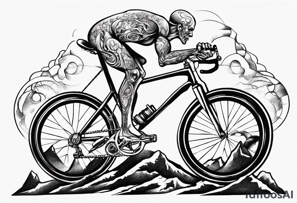 road bicycle on a mountain sitting on a dumbbell tattoo idea road bicycle on a mountain sitting on a dumbbell tattoo idea