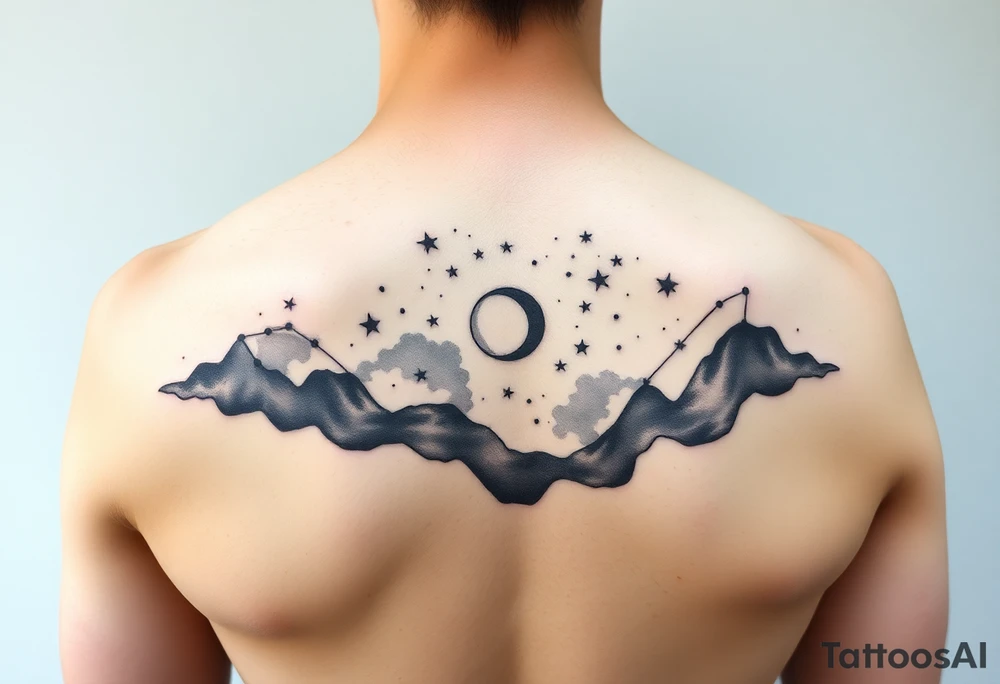 Night sky with a constellations, stars and moon tattoo idea