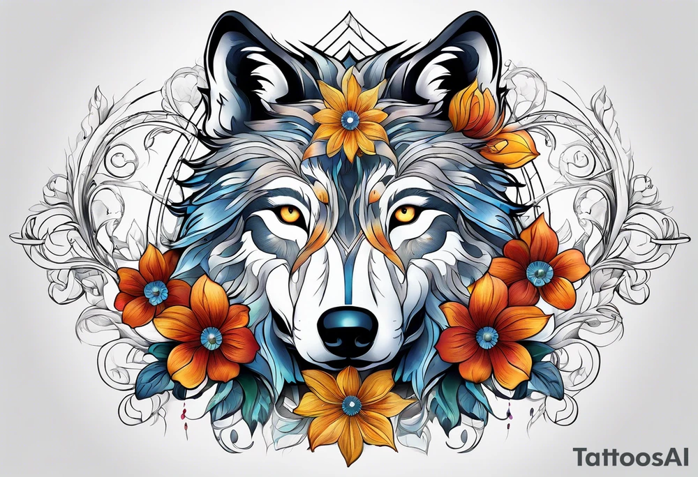 Wolf céleste, flower tattoo idea