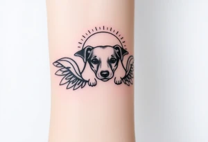 Dachshund ears inside wings with a halo above tattoo idea