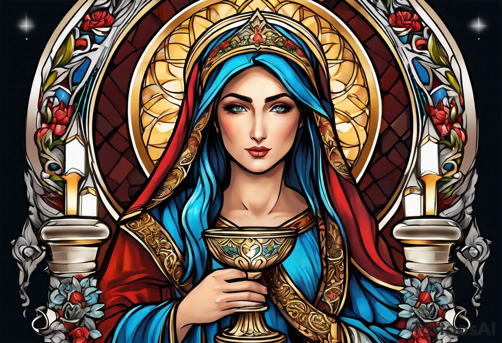 Female saint holding a chalice tattoo idea