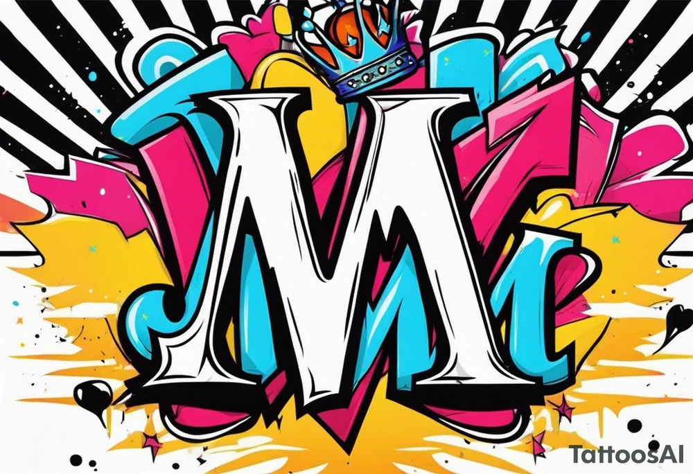 The letters M T R graffiti with a crown on the T tattoo idea