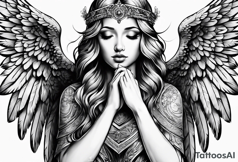 Angel with prayer hands tattoo idea
