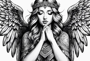 Angel with prayer hands tattoo idea