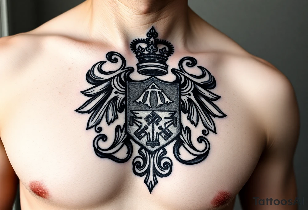 magnificent irish family crest for a full chest tattoo on a man tattoo idea